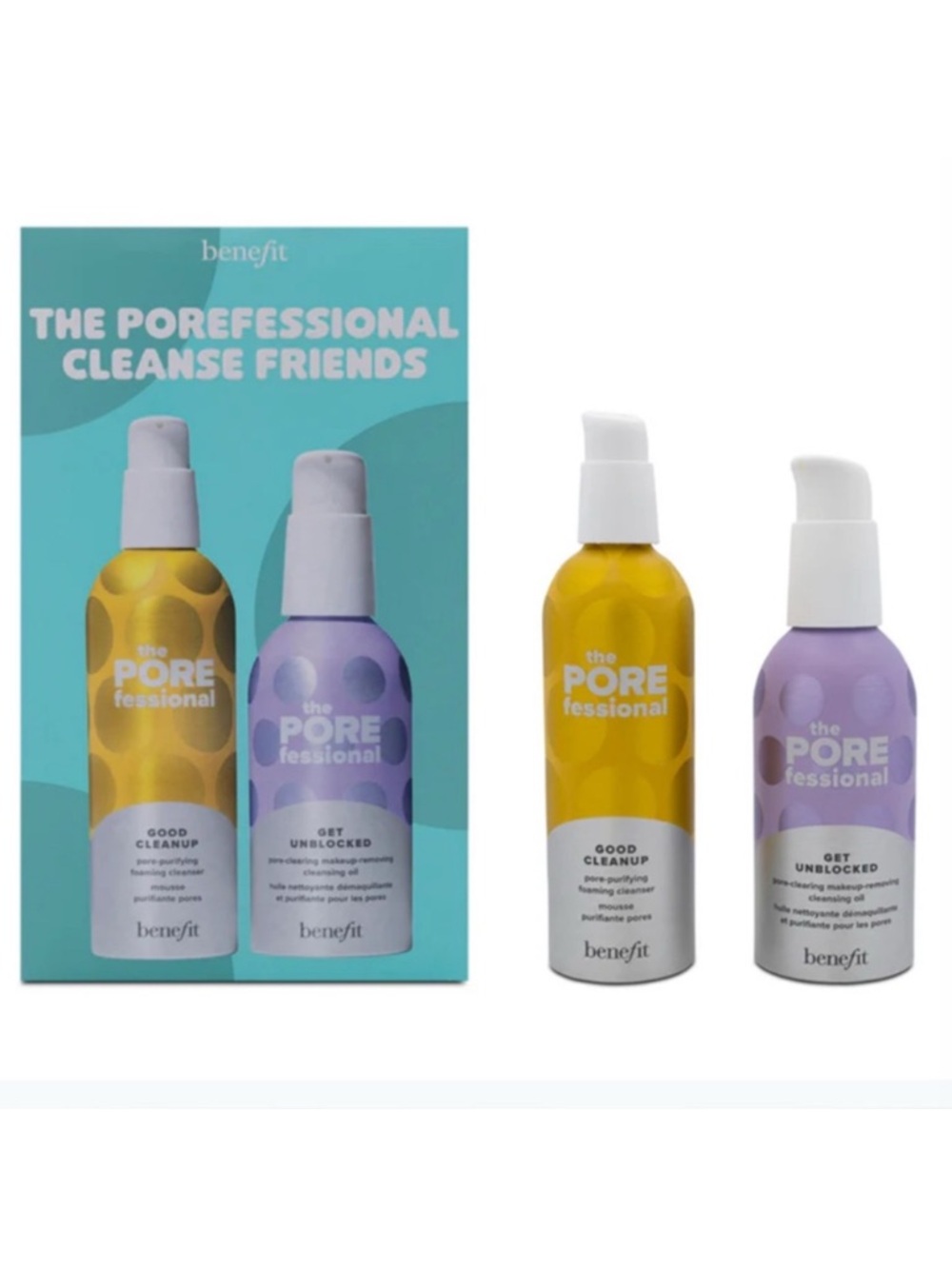 Benefit Cleansing Duo in Yellow & Purple Pump Bottles